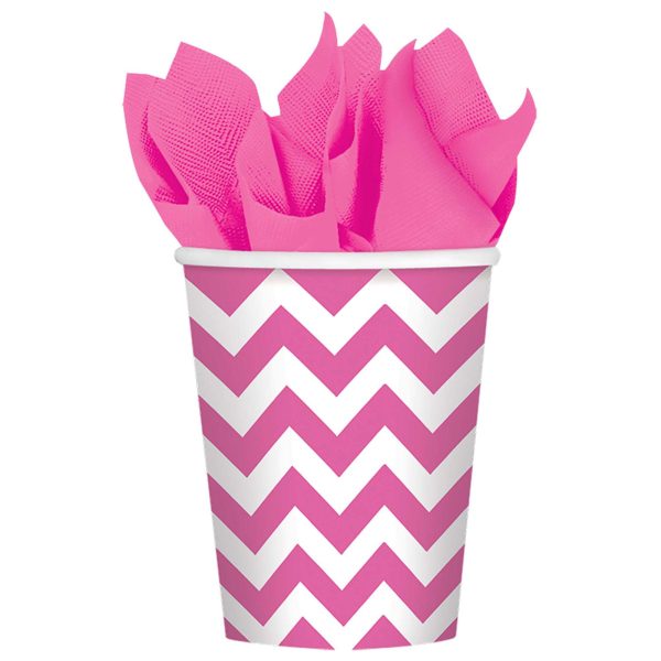 Bright Pink Chevron Paper Cups 9oz 8pcs Online Hot Sale