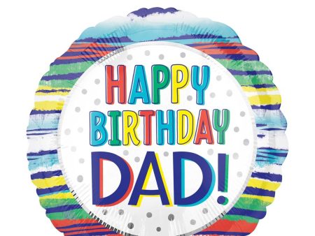 Happy Birthday Dad Painted Stripes Foil Balloon 45cm Online Hot Sale