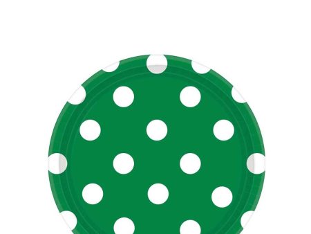 Festive Green Dots Round Party Paper Plates 7in 8pcs Cheap