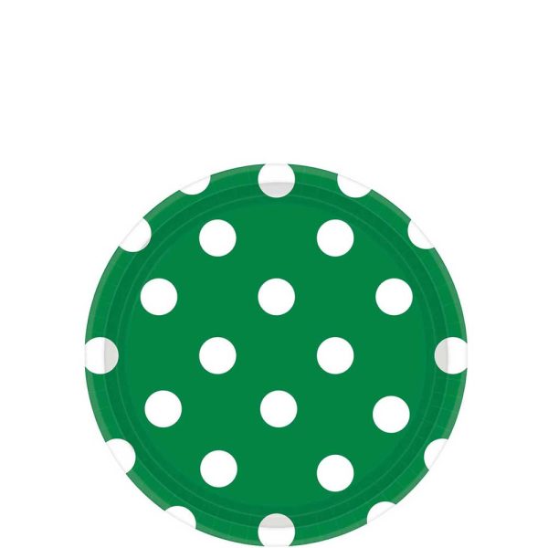 Festive Green Dots Round Party Paper Plates 7in 8pcs Cheap