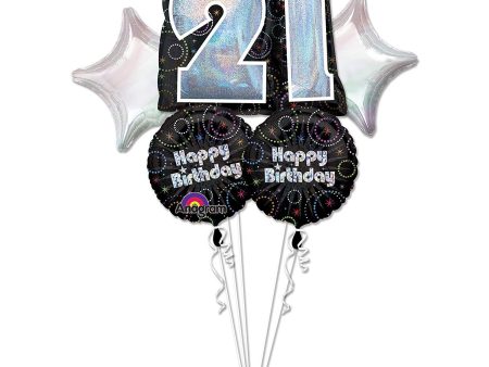 Time To Party 21st Birthday Balloon Bouquet 5pcs Fashion